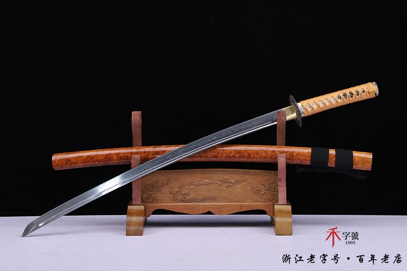 26寸銅装鋒鋼超鏡面武士刀『鏡面紅武士』 古兵器 武具 刀装具 日本刀 居合刀 旭日花纹钢铜装武士刀